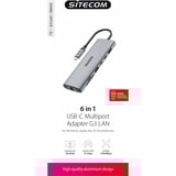 Sitecom 6 in 1 USB-C Multiport Adapter LAN dockingstation Grijs