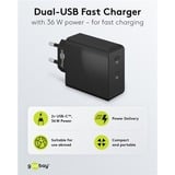 goobay 36W USB-C PD Dual snellader Zwart, 2x USB-C