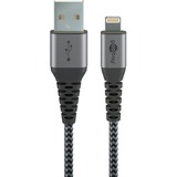 goobay Lightning > USB-A textielkabel met metalen aansluitingen Grijs/zilver, 0,5 meter