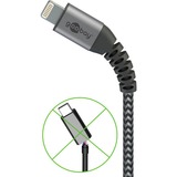 goobay Lightning > USB-A textielkabel met metalen aansluitingen Grijs/zilver, 0,5 meter