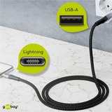 goobay Lightning > USB-A textielkabel met metalen aansluitingen Grijs/zilver, 0,5 meter