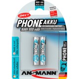 Ansmann 800 mAh DECT oplaadbare batterij Zilver, 2x AAA (Micro)