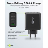 goobay 68W GaN USB-C PD Multiport snellader Zwart, 3x USB-C, 1x USB-A