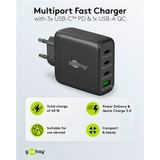 goobay 68W GaN USB-C PD Multiport snellader Zwart, 3x USB-C, 1x USB-A