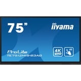 iiyama Prolite TE7512MIS-B3AG 75" 4K Ultra HD Public Display Zwart, 4K UHD, Touch, WiFi, VGA, HDMI, USB-C, LAN, Audio