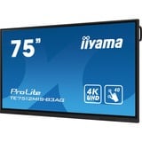 iiyama Prolite TE7512MIS-B3AG 75" 4K Ultra HD Public Display Zwart, 4K UHD, Touch, WiFi, VGA, HDMI, USB-C, LAN, Audio