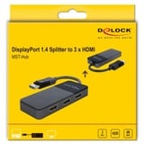 DeLOCK DisplayPort 1.4 > 3x HDMI MST splitter & switches Zwart, 0,125 meter