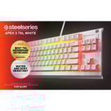 SteelSeries Apex 3 TKL, gaming toetsenbord Wit, US lay-out, SteelSeries Whisper-Quiet, RGB leds, TKL