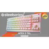SteelSeries Apex 3 TKL, gaming toetsenbord Wit, US lay-out, SteelSeries Whisper-Quiet, RGB leds, TKL