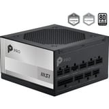 MSI PRO A1000PL PCIE5 modulaire 1000 watt voeding  Zwart, 1x 12VHPWR, 3x PCIe, 1x 12V-2x6, 3x PCIe