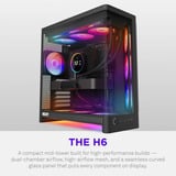 NZXT H6 RGB+ midi tower behuizing Zwart | 2x USB-A | 1x USB-C | RGB | Tempered Glass