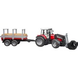 Massey Ferguson 7480 met voorlader en houttrailer Modelvoertuig