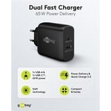 goobay 65W GaN USB-C PD Dual Fast Charger Zwart