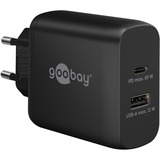 goobay 65W GaN USB-C PD Dual snellader Zwart, 1x USB-C, 1x USB-A