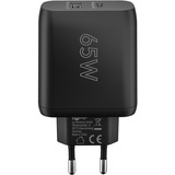 goobay 65W GaN USB-C PD Dual snellader Zwart, 1x USB-C, 1x USB-A