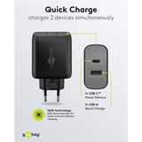 goobay 65W GaN USB-C PD Dual snellader Zwart, 1x USB-C, 1x USB-A