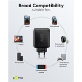 goobay 65W GaN USB-C PD Dual snellader Zwart, 1x USB-C, 1x USB-A