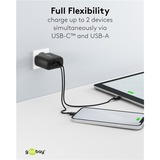 goobay 65W GaN USB-C PD Dual snellader Zwart, 1x USB-C, 1x USB-A