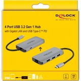 DeLOCK USB 3.2 Gen 1 Hub met 4 poorten, Gb-LAN en PD dockingstation Grijs