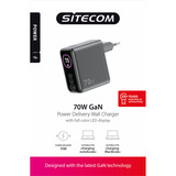 Sitecom 70W GaN Power Delivery Wall Charger with full color LED display Zwart