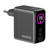 Sitecom 70W GaN Power Delivery Wall Charger with full color LED display oplader Zwart