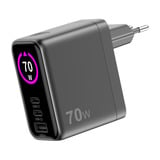 Sitecom 70W GaN Power Delivery oplader met led-scherm Zwart, 2x USB-C, 1x USB-A