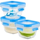 Emsa Clip & Close Glazen vershoudbakjes, 0,18 L doos Transparant/blauw, vierkant, 3 stuks