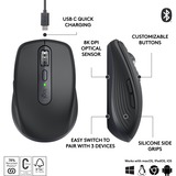 Logitech MX Anywhere 3S muis Grafiet, 200 - 8000 dpi , Bluetooth low energy