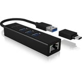 ICY BOX IB-HUB1419-LAN usb-hub Zwart, USB-A/ USB-C