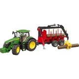 bruder John Deere 7R 350 met aanhanger en 4 boomstammen Modelvoertuig 03154