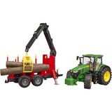 bruder John Deere 7R 350 met aanhanger en 4 boomstammen Modelvoertuig 03154