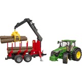 bruder John Deere 7R 350 met aanhanger en 4 boomstammen Modelvoertuig 03154