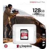 Kingston Canvas React Plus 128 GB geheugenkaart Zwart, UHS-II U3, Class 10, V60