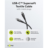 goobay Supersoft USB-C kabel Zwart, 2 meter