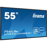 iiyama Prolite LH5551UHSB-B1 55" 4K Ultra HD Public Display Zwart, 4k UHD, HDMI, DisplayPort, LAN, USB, Audio
