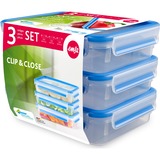 Emsa CLIP & CLOSE vershouddozen doos Transparant/blauw, 3 stuks, 1,2 liter