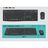 Logitech MK295 Silent Wireless Keyboard and Mouse Combo, desktopset Donkergrijs, BE Lay-out