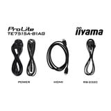 iiyama ProLite TE7515A-B1AG 74.5" 4K Ultra HD Public Display Zwart, Touch, HDMI, DisplayPort, USB-C, Audio, LAN, WiFi, iiWare 21E (Android 14 OS) met Google EDLA