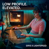Logitech G915 X LIGHTSPEED Low-Profile Wireless Gaming Keyboard Zwart, US-International lay-out (QWERTY), GL Tactile, 100%, Double-Shot PBT, RGB, LIGHTSPEED draadloos / Bluetooth / USB-C