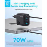 Anker 70W Zolo oplader Zwart, 3x USB-C, 1x USB-A