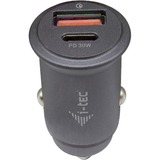 i-tec Car Charger 1x USB-C PD 30W, 1x USB QC 3.0 Zwart