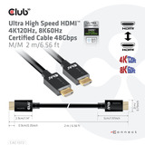 Club 3D Ultra High Speed HDMI 2.1 gecertificeerde kabel male-male Zwart, 2 meter, 4K 120Hz, 8K 60Hz, 48Gbps