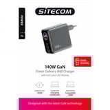 Sitecom 140W GaN Power Delivery Wall Charger with full color LED display Zwart