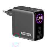 Sitecom 140W GaN Power Delivery Wall Charger with full color LED display oplader Zwart