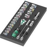 Wera 9721 Schuimrubberen inzetstuk met 8000 B Zyklop ratel 3/8" Set 1, 23‑delig gereedschapsset Zwart/grijs, Ratel en doppenset, in schuimrubberen inzet voor werkplaatswagen