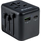 Verbatim Universele reisadapter UTA-02 reisstekker Zwart, 1x USB-A, 1x USB-C