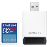 SAMSUNG PRO Plus 512 GB SDXC geheugenkaart Wit, UHS-I U3, Class 3, V30, Incl. kaartlezer