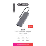 Sitecom 8 in 1 USB-C Power Delivery Multiport Adapter Pro 2x HDMI dockingstation Zwart