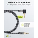 goobay Plus Audio 3,5 mm aux stereoverbindingskabel 90° Zwart/zilver, 5 meter