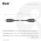 Club 3D Gecertificeerde Thunderbolt 5 kabel Zwart, 1 meter, 240 W